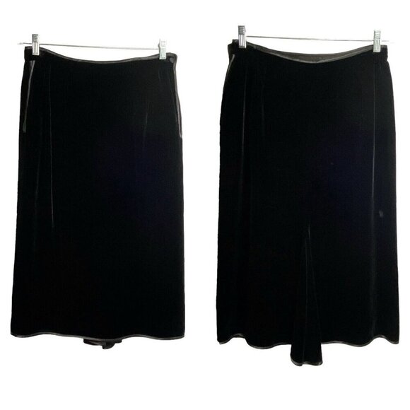 JANICE WAINWRIGHT VTG Rayon Silk Blend Velvet Midi Skirt Formal Black 12 62-14 - Picture 1 of 12